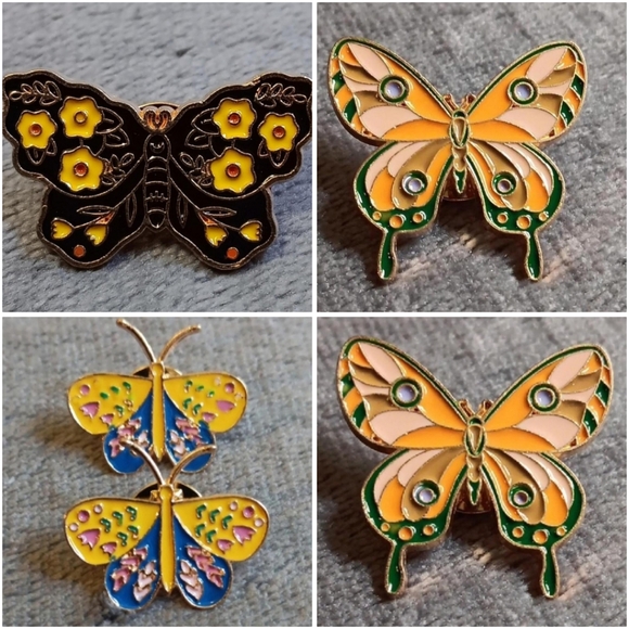 Jewelry - 5 Yellow Witchy Butterfly Metal Enamel Pin Lot Whimsical Brooch Boho Bundle